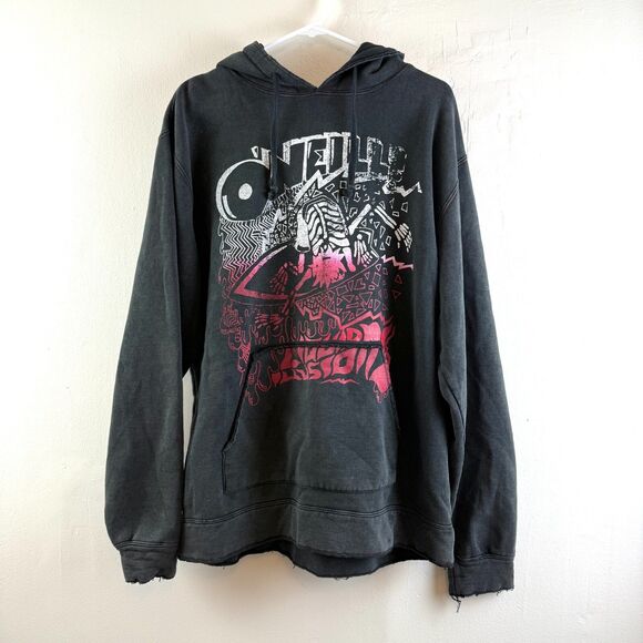 VTG O’Neill Surfing Hoodie Mens L  Sweatshirt Black Goth Skate Surf Distressed - Picture 1 of 10